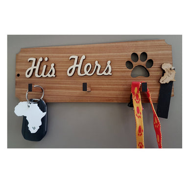 Wooden His, Hers, Paws Leash and Key Holder