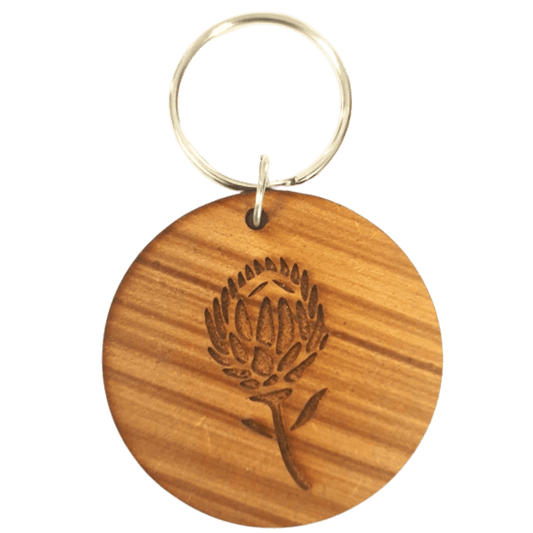 Wooden Protea keyring keyholder.