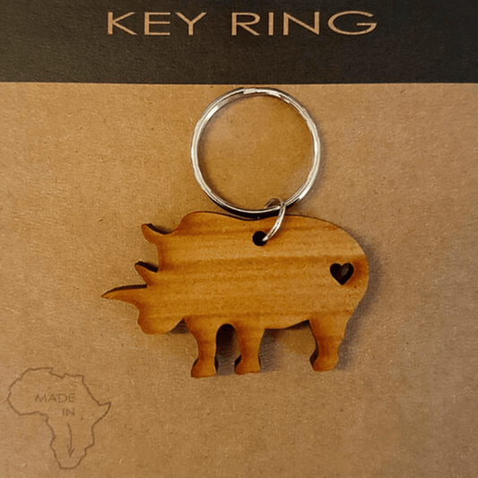 Wooden rhino keyring souvenir.