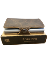 Brown leather Eazicard cardholder.