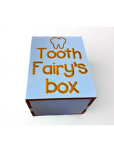 Blue laser cut tooth fairy box.