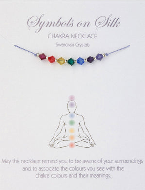 Silk necklace adjourned with Chakra style Swarovski Crystals 