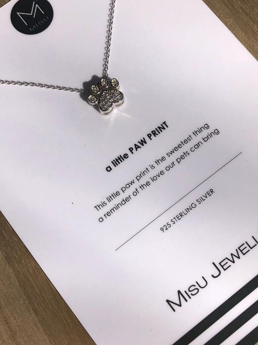 Sterling silver paw print necklace at Pineslopes Craft Market in Fourways.