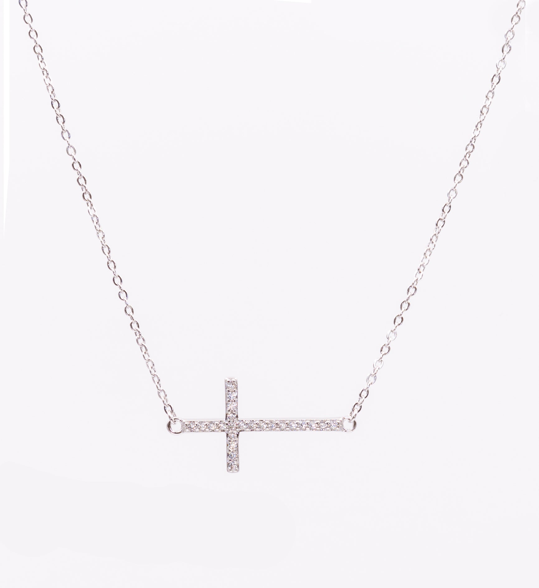 Sterling silver horizontal cross cheap necklace