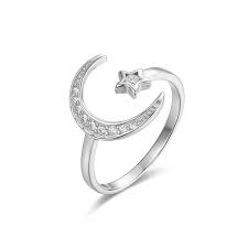 925 Sterling Silver Moon & Star Adjustable Ring