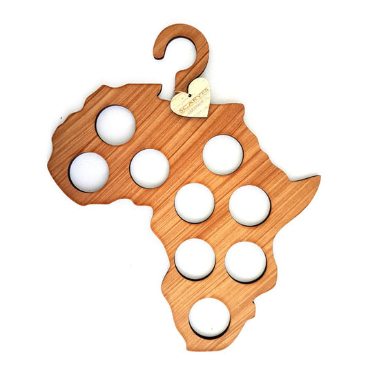 wood Africa scarf hanger for scarves.