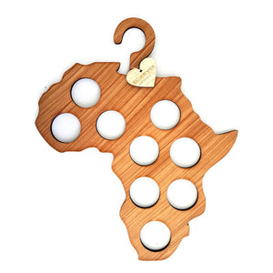 wood oak laser cut Africa scarf hanger with nine round holes for scarves punched into the wood