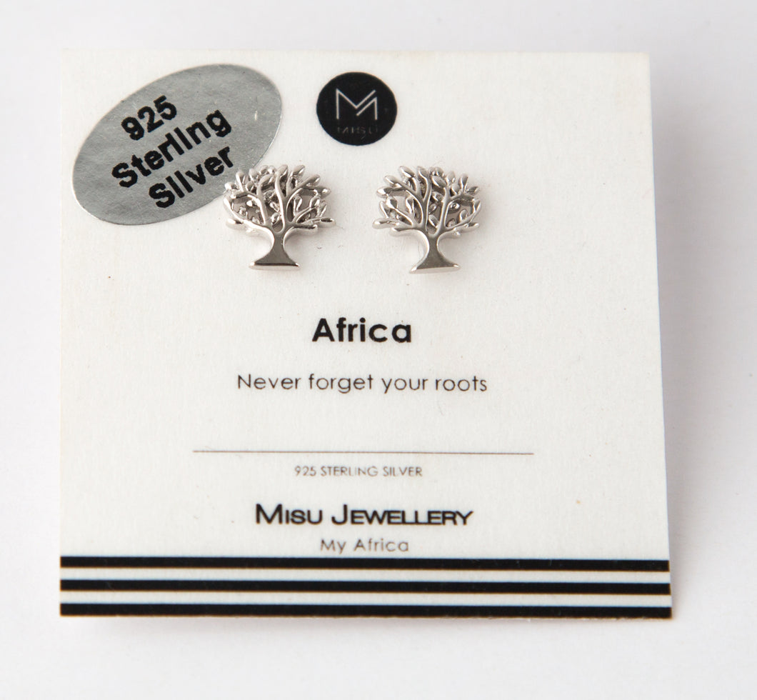 Sterling silver tree of life Africa stud earrings. 